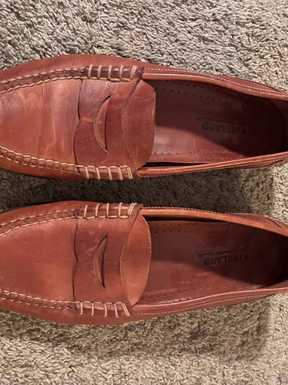 Kirkland Signature Sz 12 D Brown Leather Penny Slip-on LOAFERS, Made in Brazil